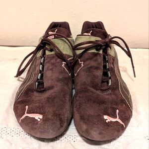 Puma Brown and Pink Suede Sneakers
